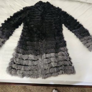 Neiman Marcus Real Rabbit Fur Coat Black/Gray Ombre Sz M New Beautiful